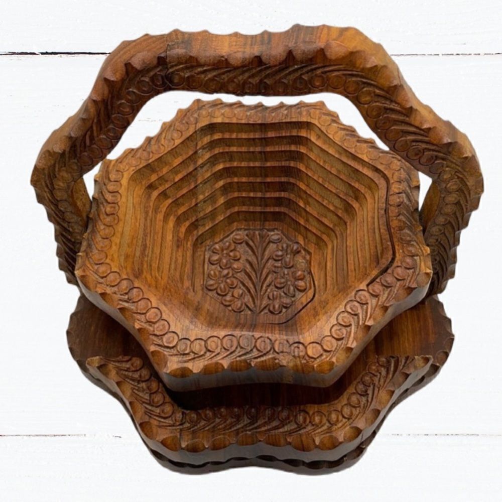 The Wooden Basket Hand-carved Collapsible Wooden Basket Excellent Craftsmanship